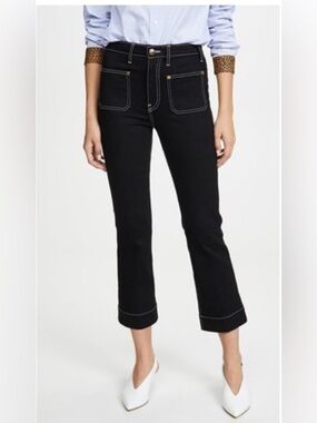 Khaite NEW Raquel Crop Flare Jeans Black Size 27